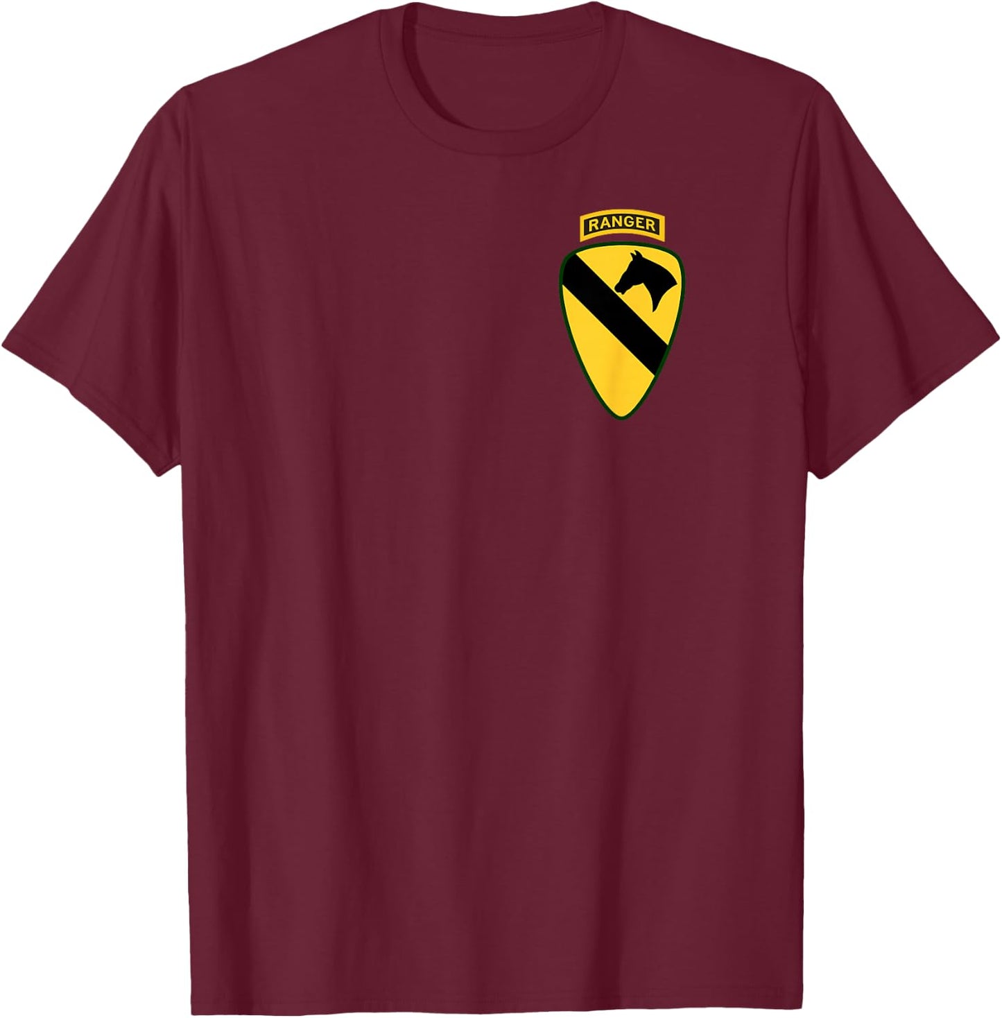 1st Cavalry Shirt - 1st CAV Shirt with Ranger Tab 1.0x T-Shirt - T-Shirt | Maroon