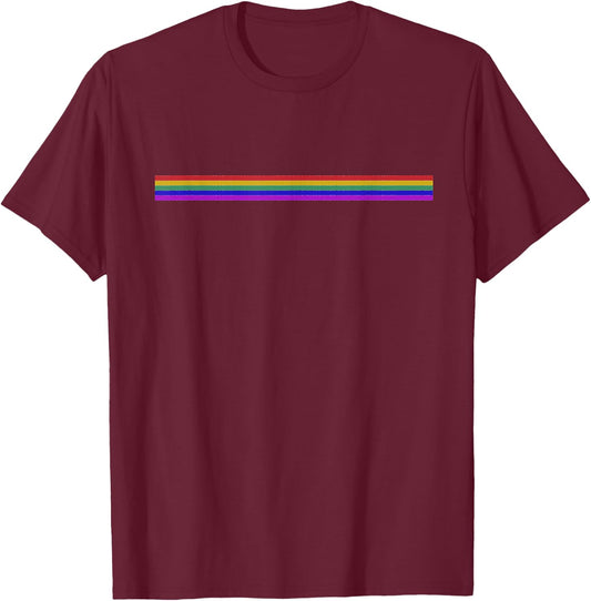 Rainbow Stripe (White, Black, Yellow, Pink, Blue) T-Shirt - T-Shirt | Maroon