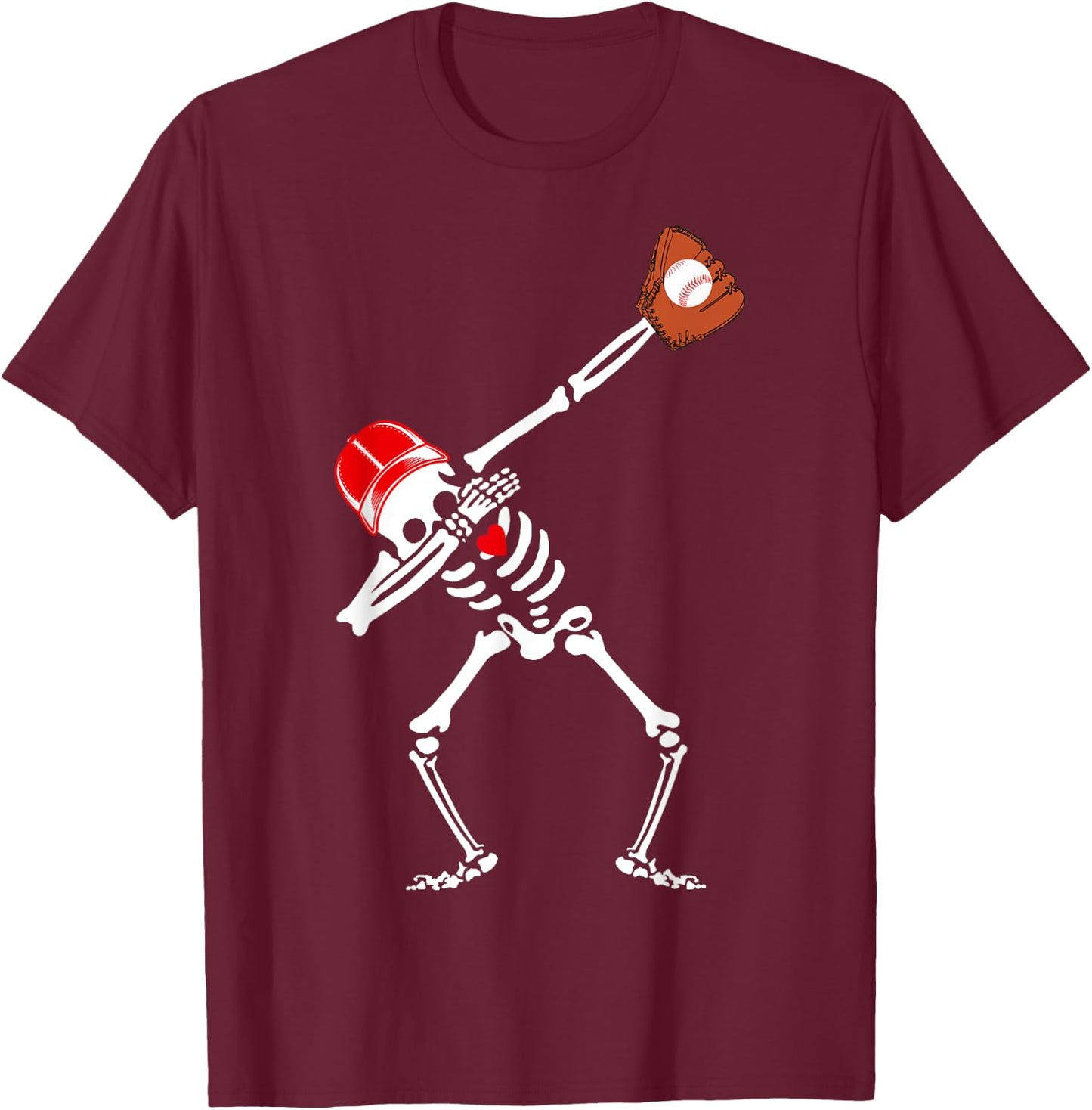 Dabbing Skeleton Baseball Halloween Boys Kids Men Funny T-Shirt - T-Shirt | Maroon
