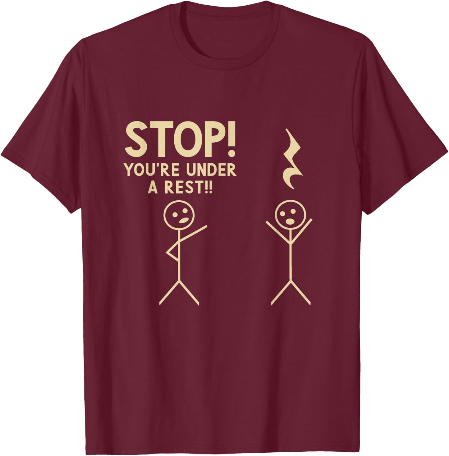 StrikeAChordClothing Co. Stop You're Under Arrest Funny Music Notation Theory Joke - Black, Small T-Shirt - T-Shirt | Maroon