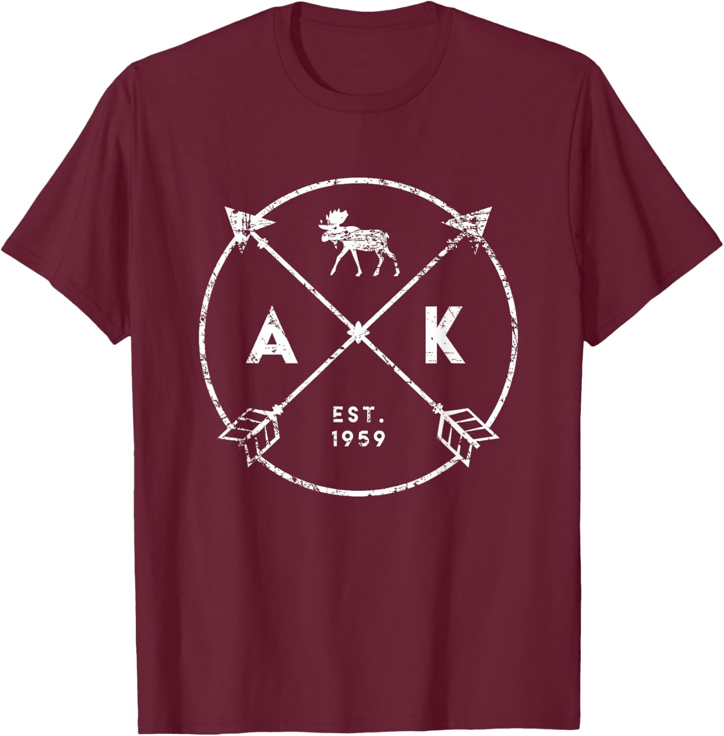 Alaska Adventure Shirt, Est 1959 Moose Arrows Tribal State T-Shirt - T-Shirt | Maroon