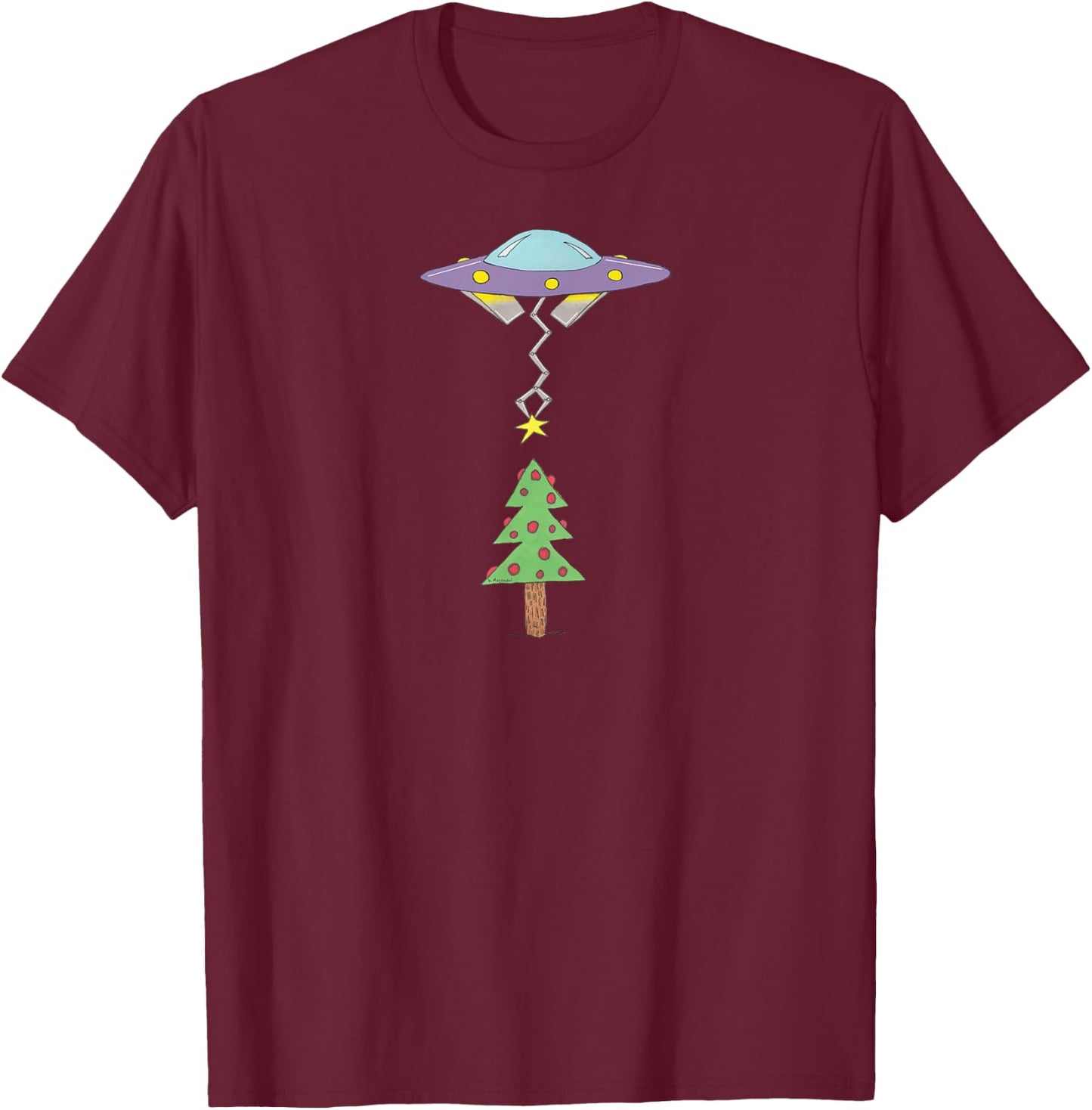 UFO Stars Top Of Christmas Tree Holiday Gift T-Shirt - T-Shirt | Maroon