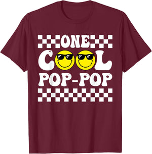 One Happy Dude 1st Birthday One Cool Pop Pop Family Matching T-Shirt - T-Shirt | Maroon
