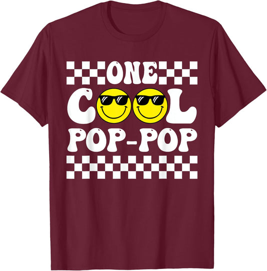 One Happy Dude 1st Birthday One Cool Pop Pop Family Matching T-Shirt - T-Shirt | Maroon