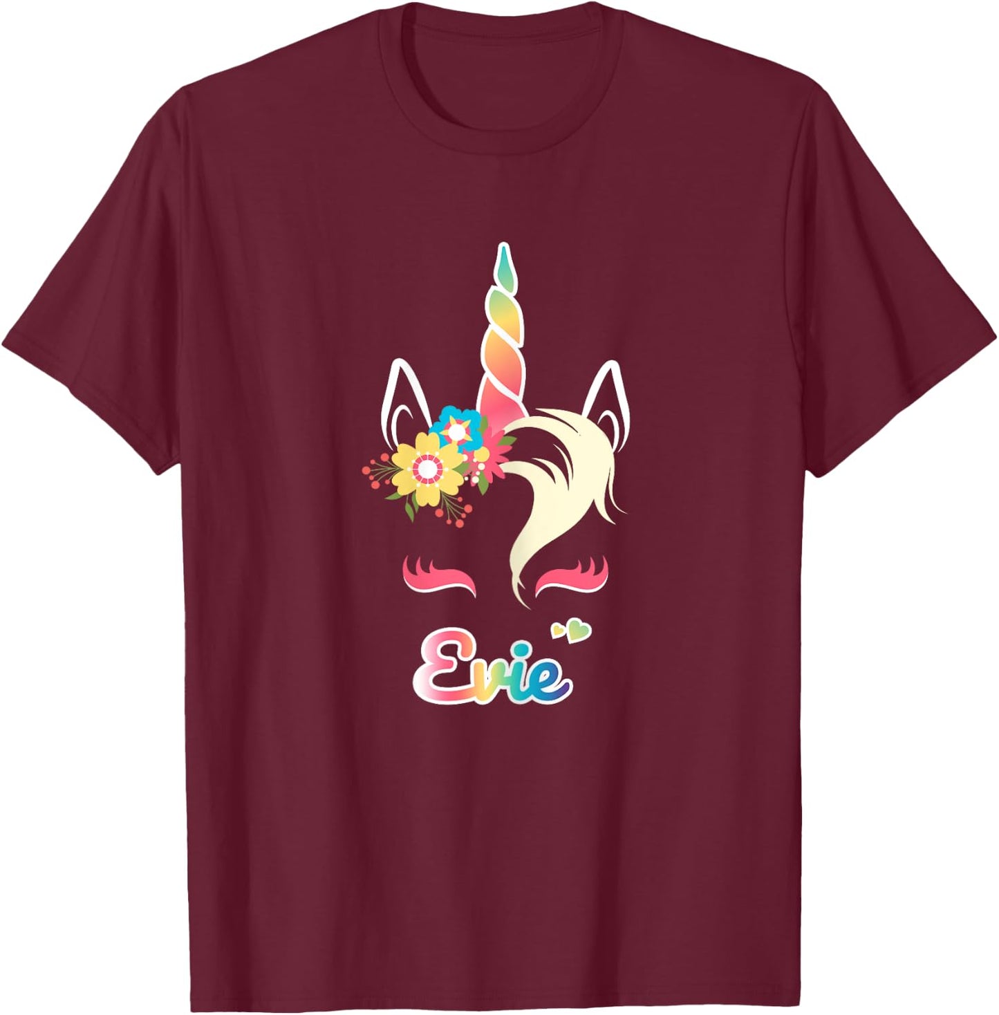 Rainbow Unicorn Evie Shirt Custom Name Gift girls T-Shirt - T-Shirt | Maroon