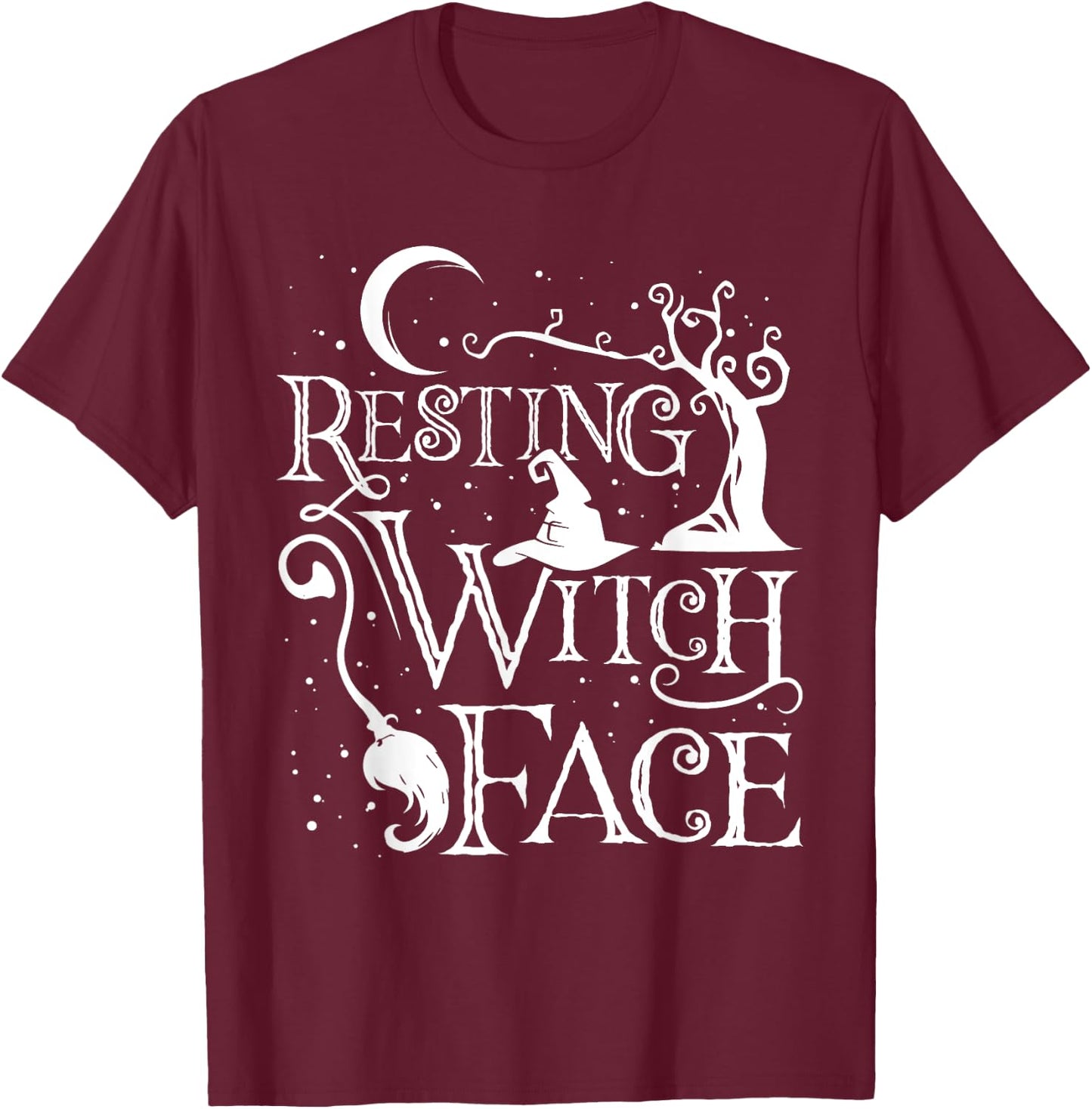 Women Girls Funny Halloween Resting Witch Face T-Shirt - T-Shirt | Maroon