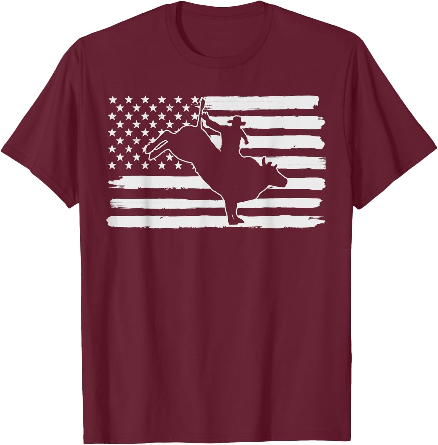 Rodeo Cowboy Bull Riding USA Flag 4th Of July US America T-Shirt - T-Shirt | Maroon