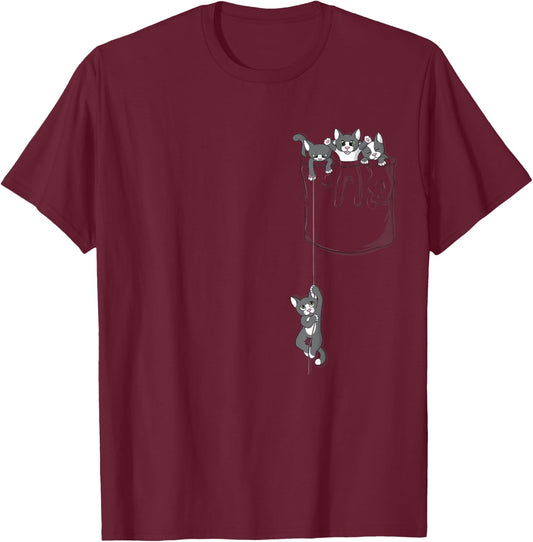 Cute Kittens Playing in the Pocket, Cat Men Women Kids T-Shirt - T-Shirt | Maroon