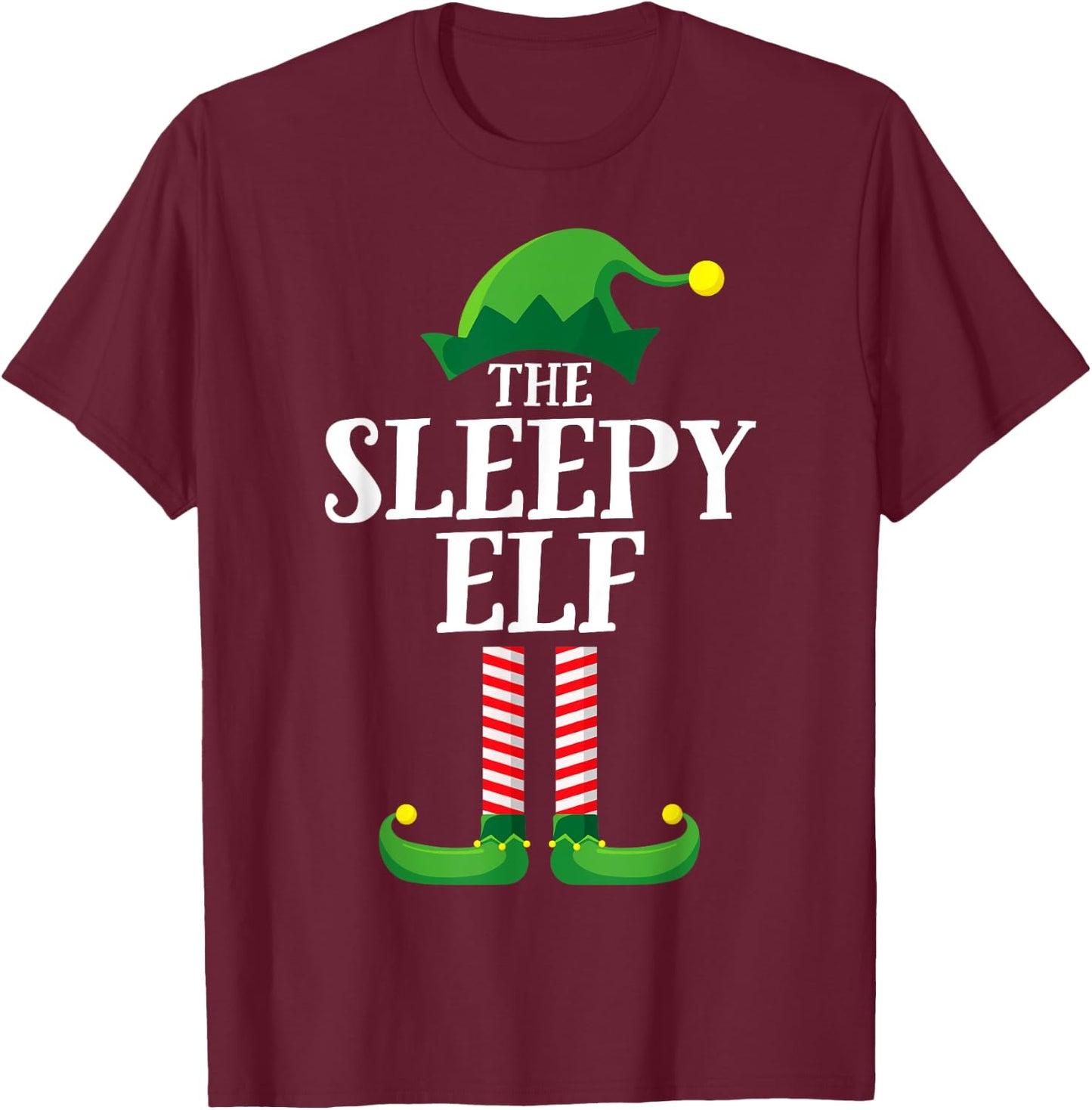 Sleepy Elf Matching Family Group Christmas Party Pyjamas T-Shirt - T-Shirt | Maroon