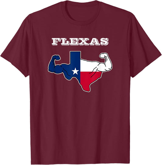 Texas Flag Flexas Gym Workout Weightlifting Shirt T-Shirt - T-Shirt | Maroon