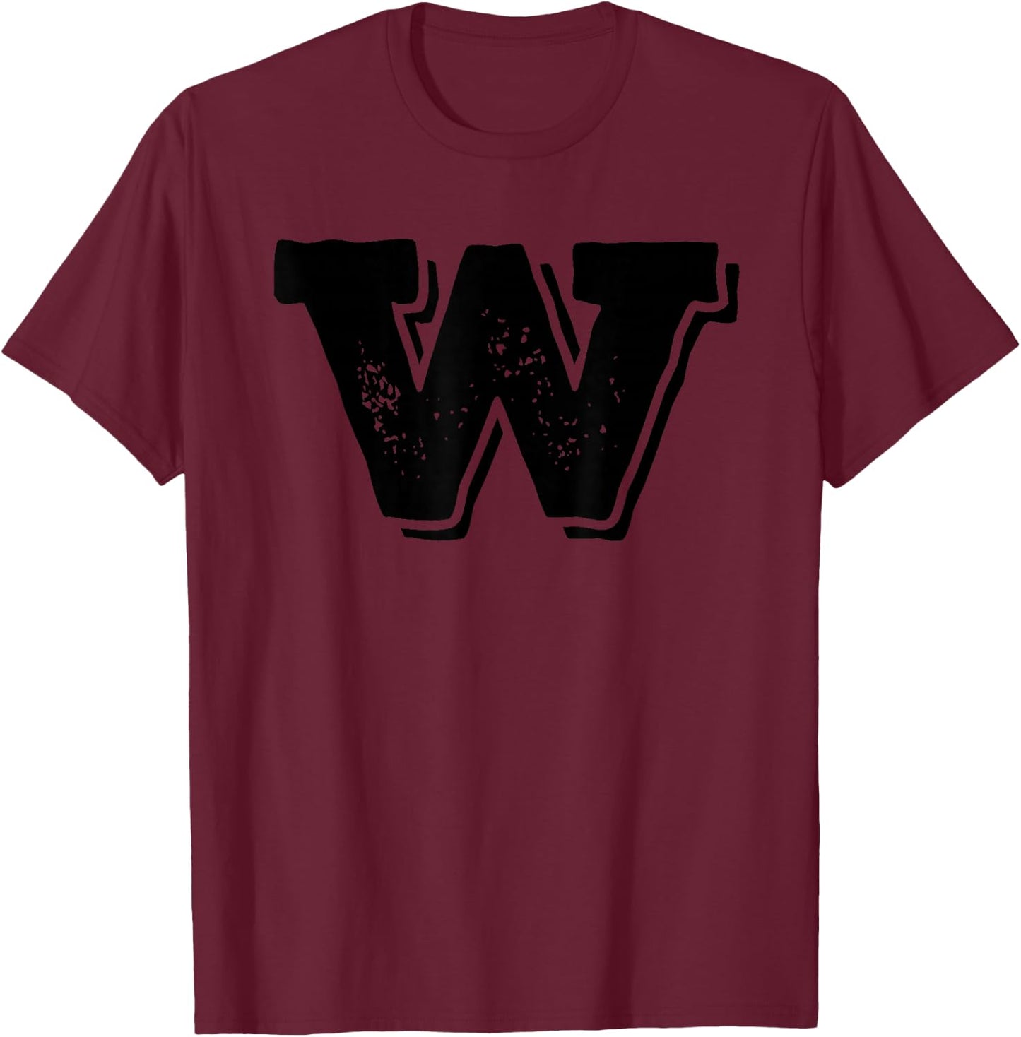 Letter W Capital Alphabet College Varsity Monogram Club T-Shirt - T-Shirt | Maroon