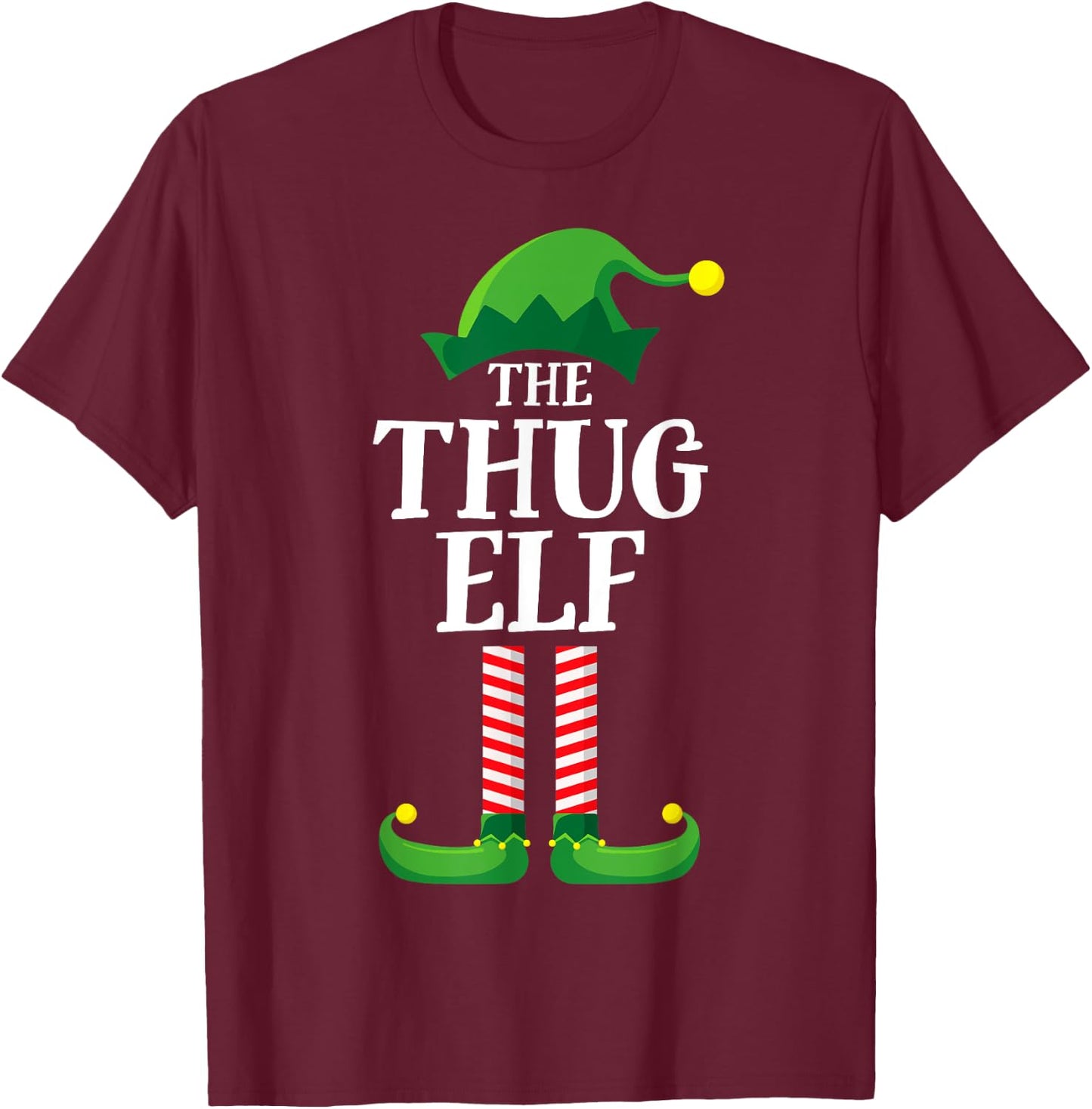 Thug Elf Matching Family Group Christmas Party Pyjamas T-Shirt - T-Shirt | Maroon