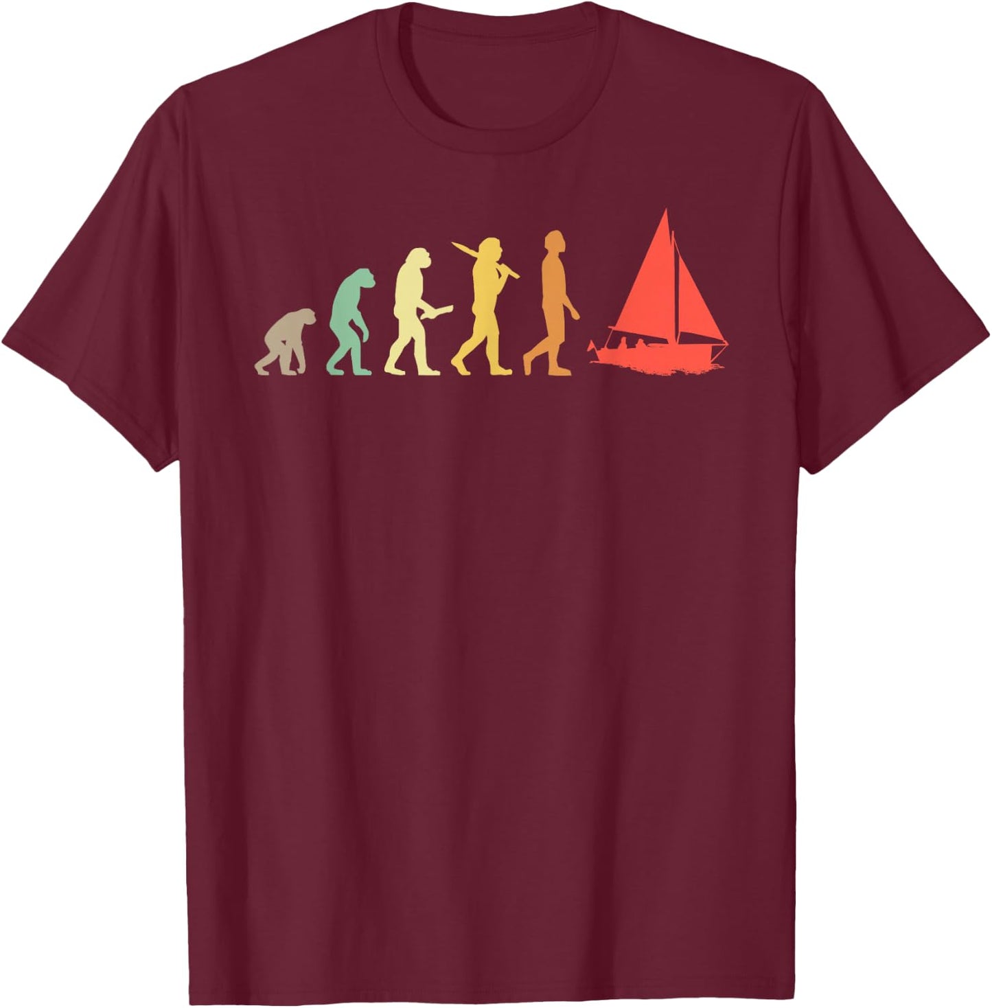 Retro Sailing Evolution Gift Sailors & Skippers T-Shirt - T-Shirt | Maroon