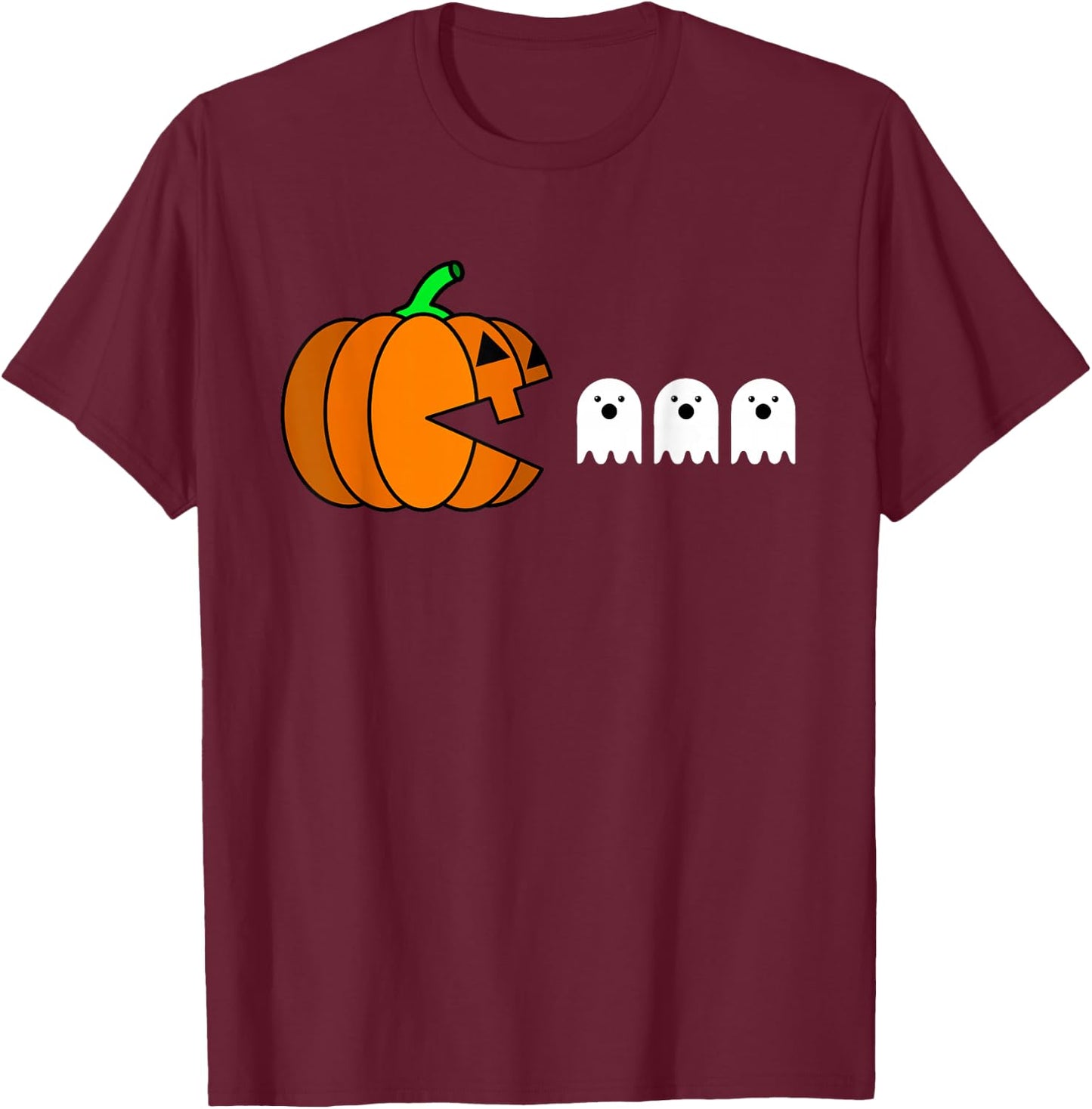 Funny Halloween Pumpkin Eating Ghost, Gamer Men Women Kids T-Shirt - T-Shirt | Maroon