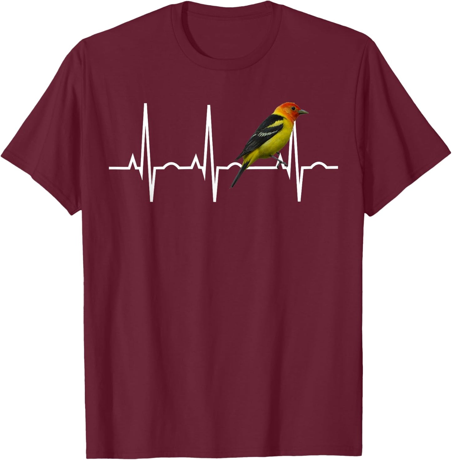 Western Tanager Shirt Songbird Heartbeat Birder Gift T-Shirt - T-Shirt | Maroon
