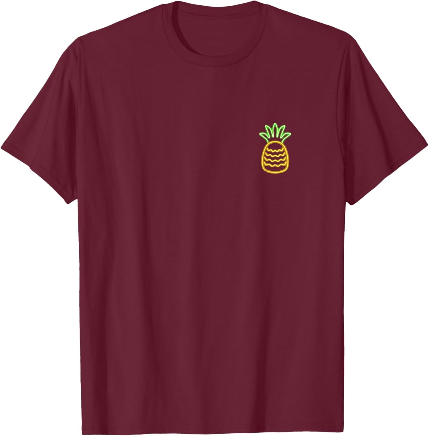 80s Retro Glowing Sign Design Aloha Pineapple Pocket T-Shirt - T-Shirt | Maroon