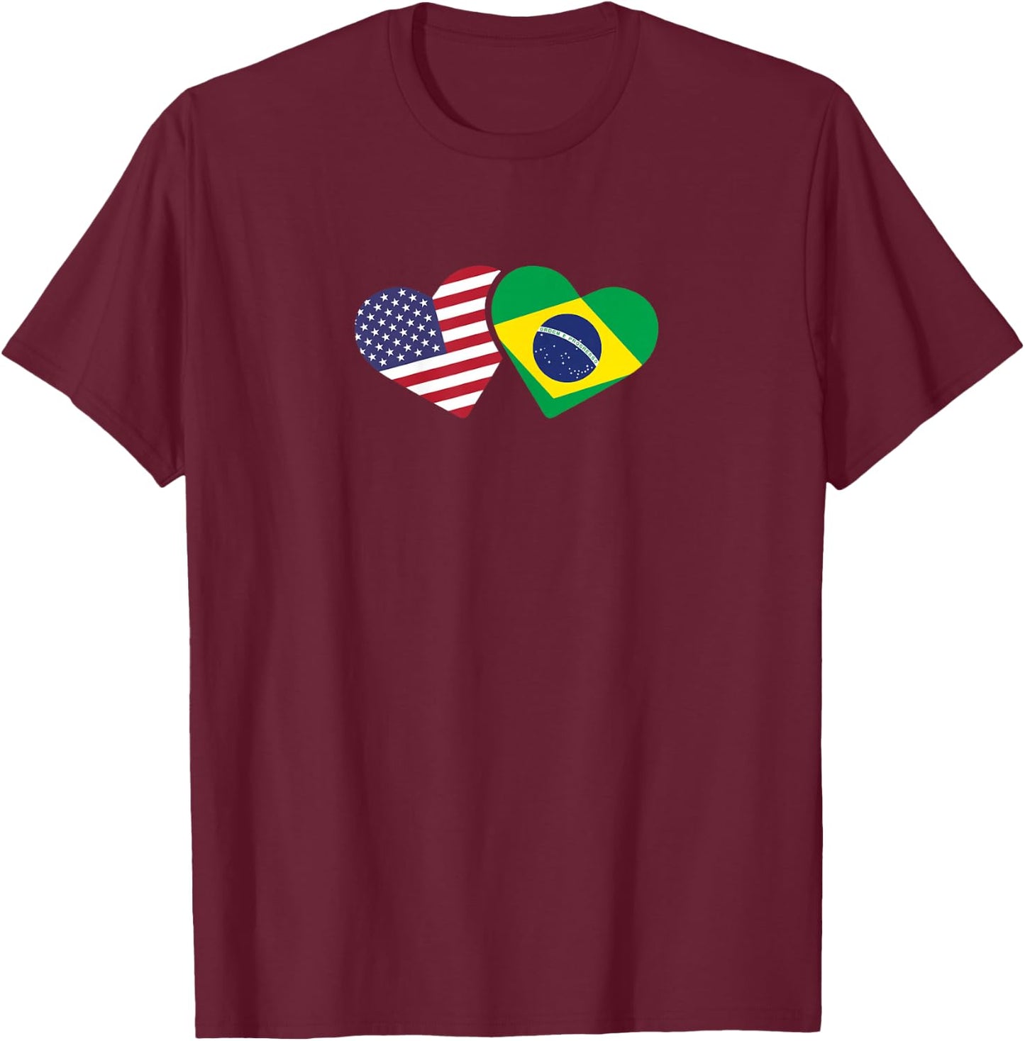 Brazil USA Flag T Shirt Heart Brazilian Americans Love Cute T-Shirt - T-Shirt | Maroon