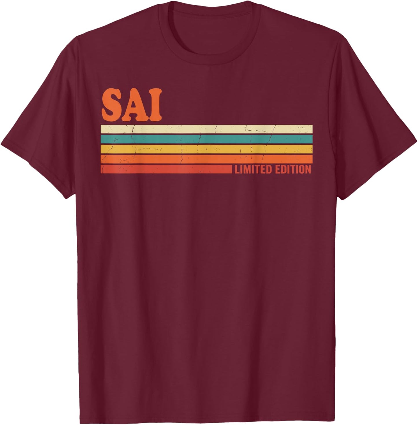 SAI Retro Personalized First Name Vintage Stripes T-Shirt - T-Shirt | Maroon