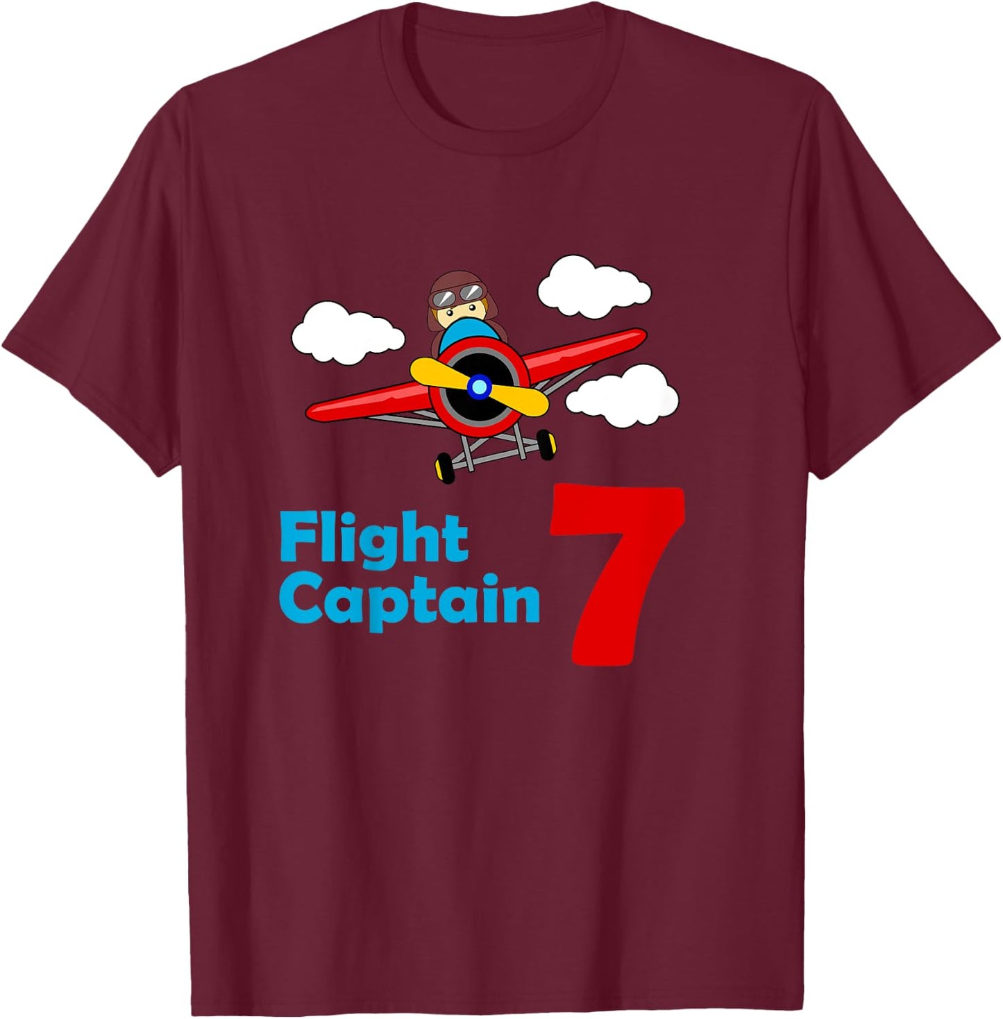 Kids Airplane Birthday 7 year old | Flight Captain Seventh T-Shirt - T-Shirt | Maroon