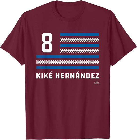 Flag Stripes Kiké Hernández Los Angeles Baseball MLBPA T-Shirt - T-Shirt | Maroon