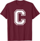 Letter C Name Initial Varsity Alphabet Monogram T-Shirt - T-Shirt | Maroon