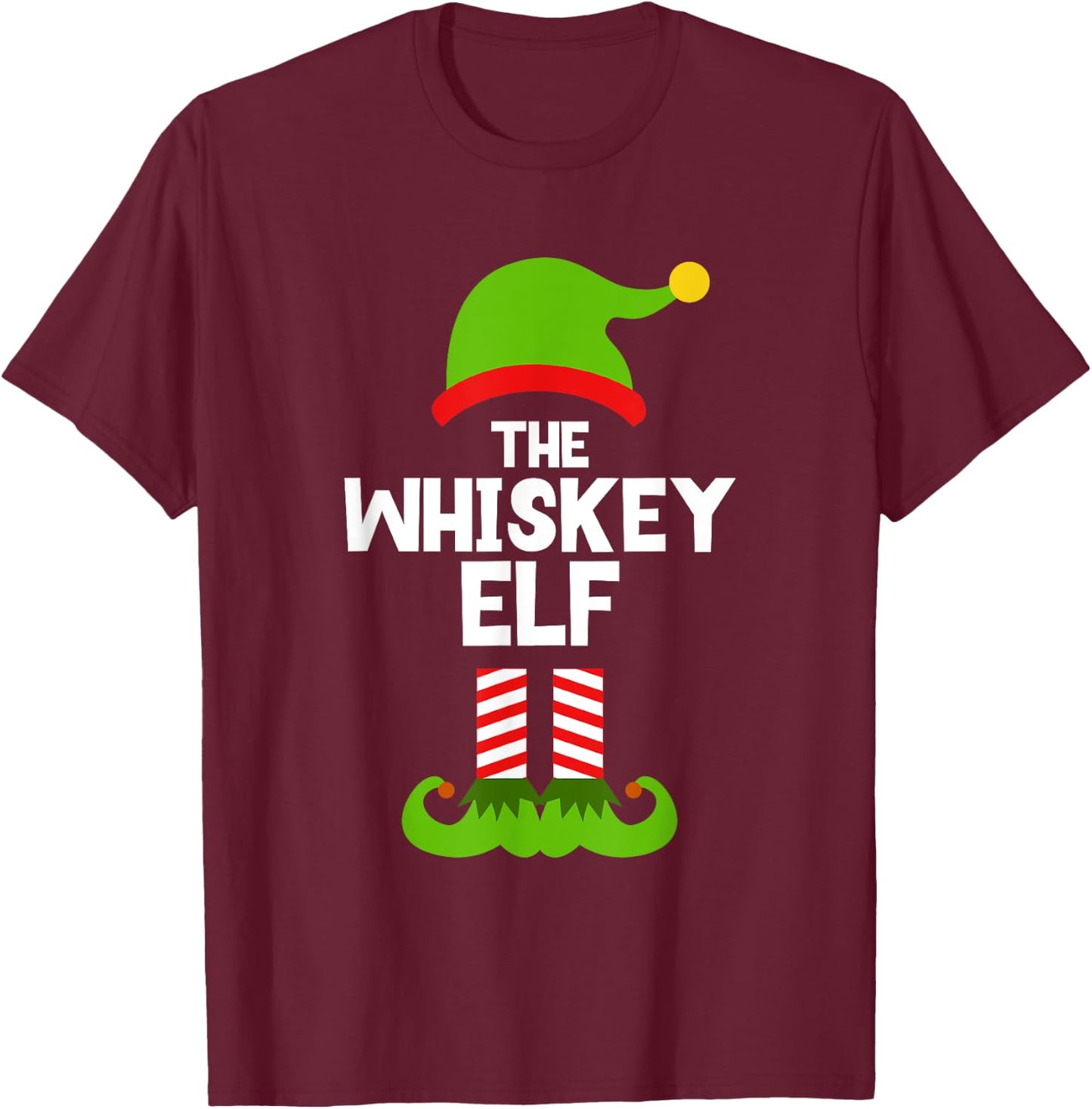Funny The Whiskey Elf Christmas Family Party Pajama Drinking T-Shirt - T-Shirt | Maroon