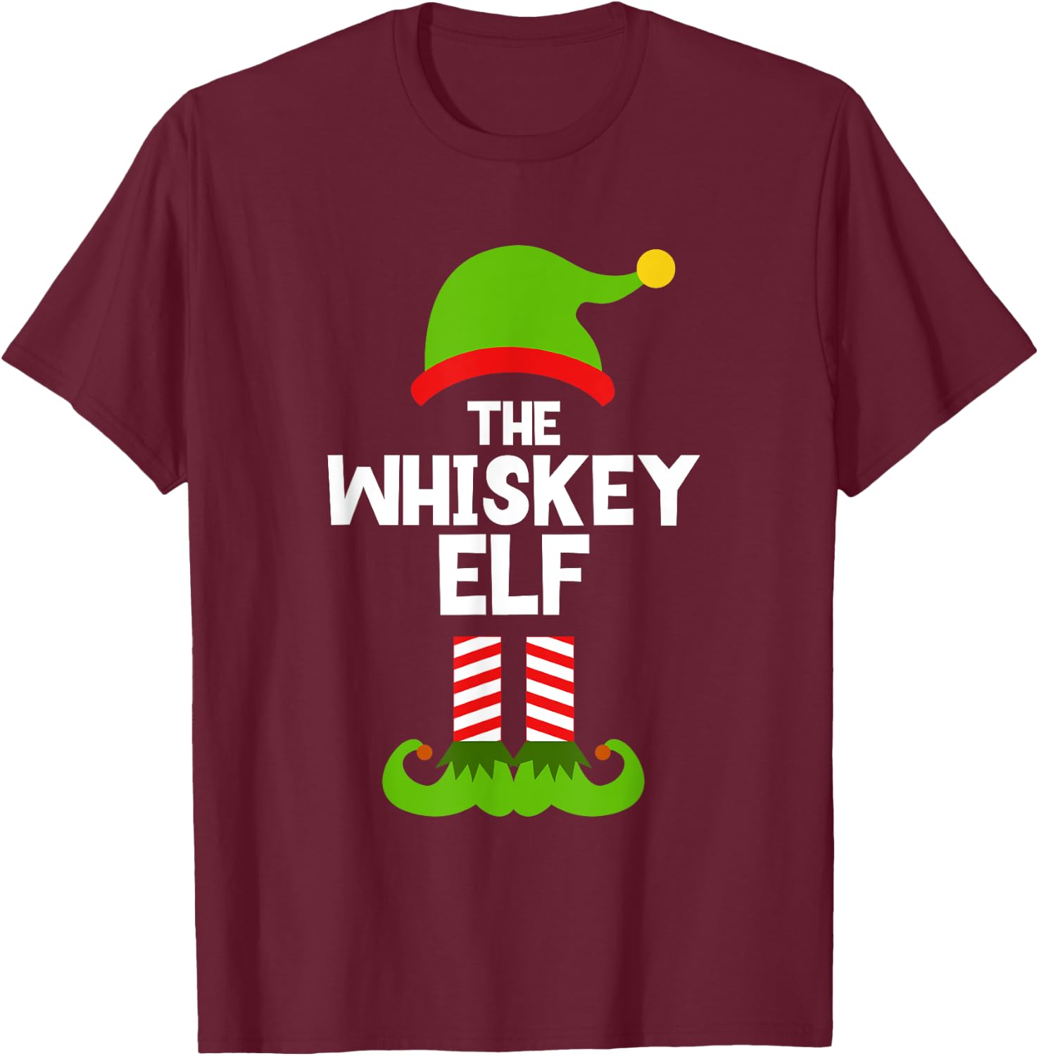 Funny The Whiskey Elf Christmas Family Party Pajama Drinking T-Shirt - T-Shirt | Maroon