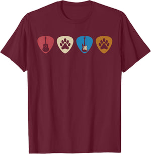 Vintage Dog And Guitar Pick T-Shirt - T-Shirt | Maroon