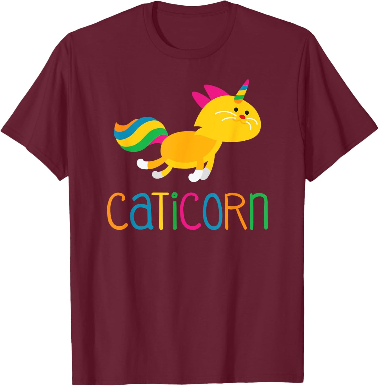 Caticorn Rainbow T shirt Meowgical Cat Unicorn Kittycorn Women Girls Kids T-Shirt - T-Shirt | Maroon