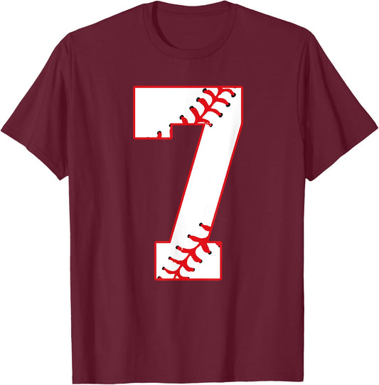 Cute Seventh Birthday Party 7th Baseball Born 2012 T-Shirt - T-Shirt | Maroon