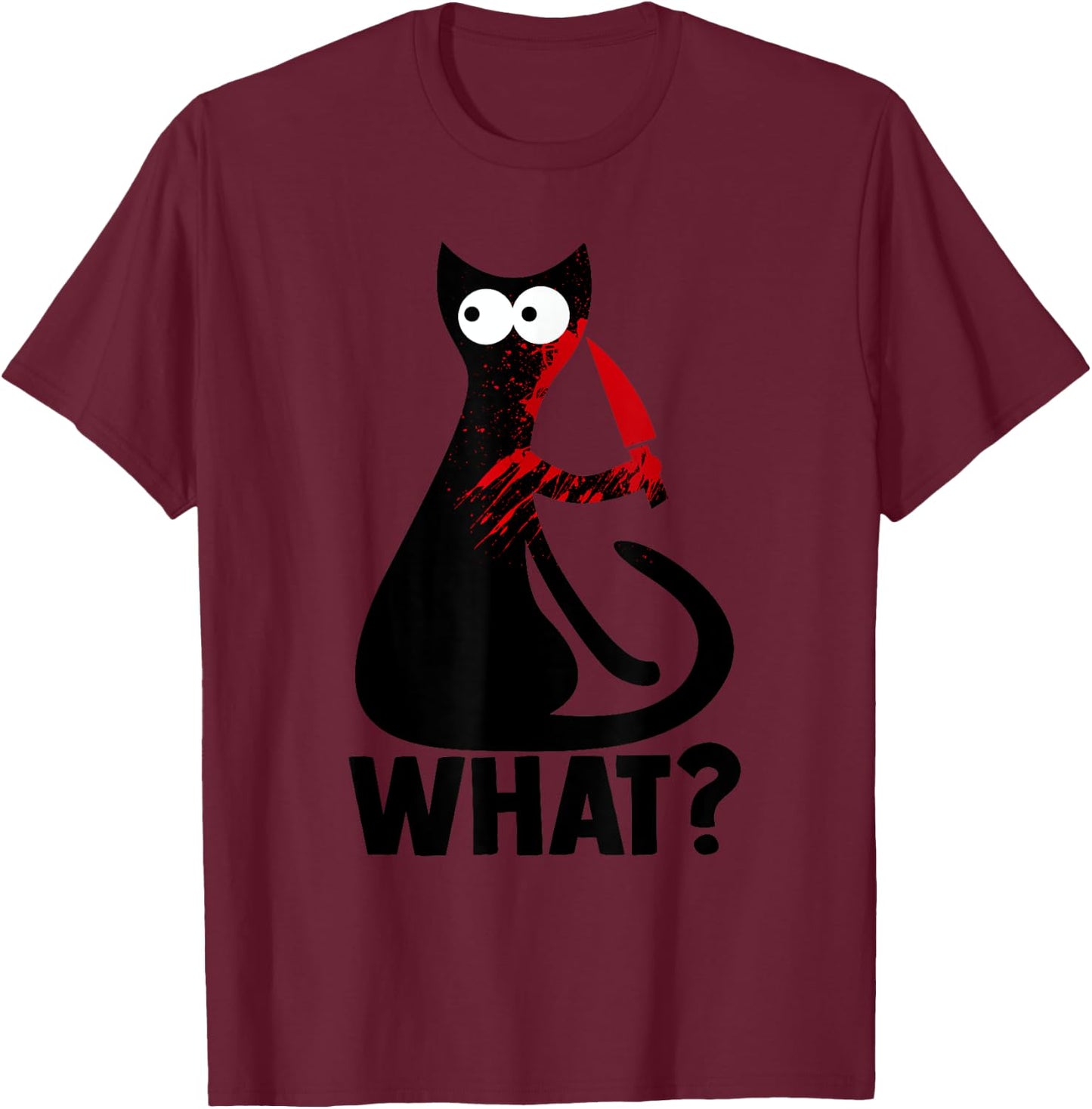 Cute Crazy Murderous Black Cat What With Knife Halloween Men Women T-Shirt - T-Shirt | Maroon