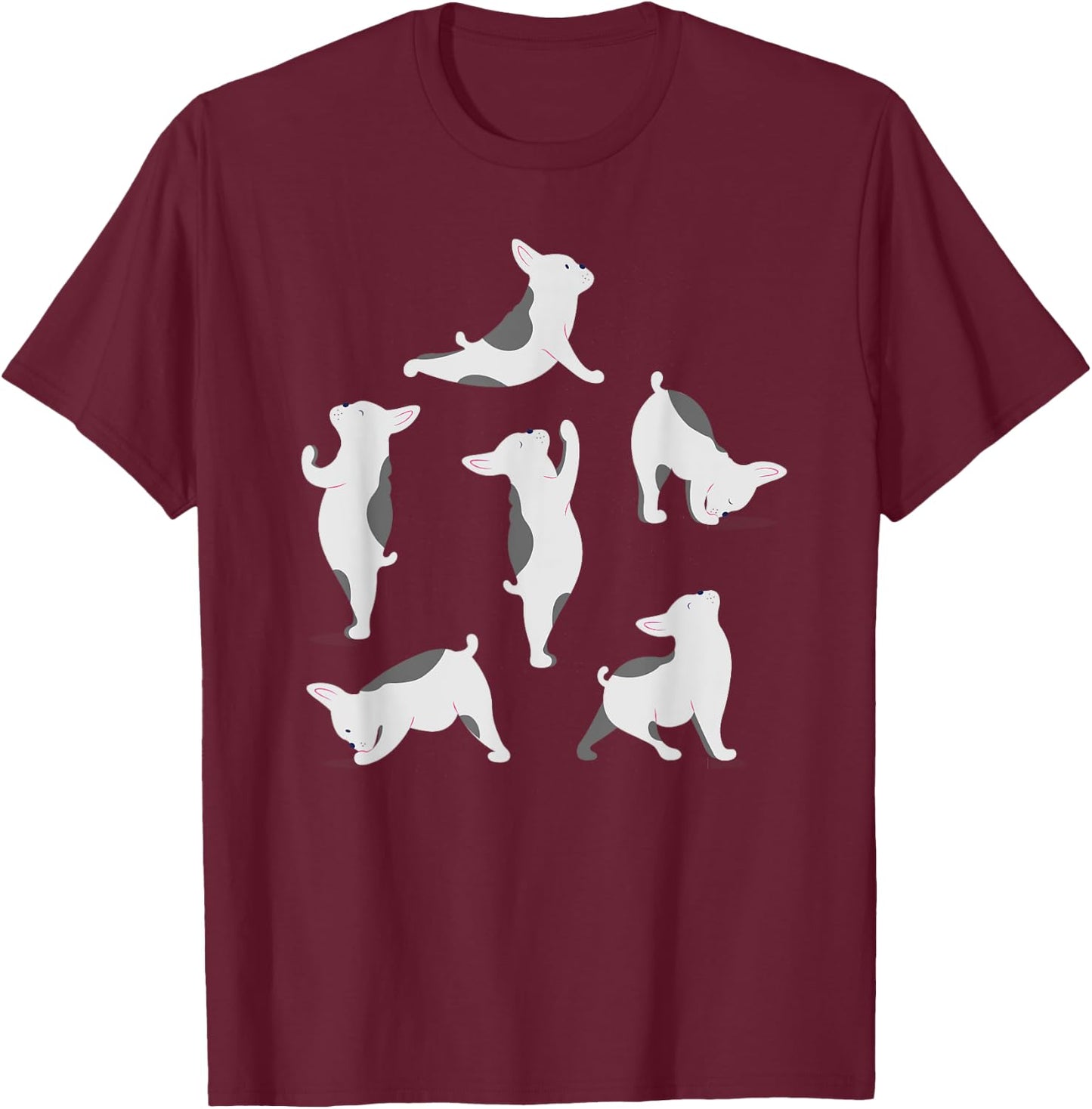 French Bulldog Yoga Poses Funny Cute Frenchie Dog Lover Men Women Girls Kids T-Shirt - T-Shirt | Maroon