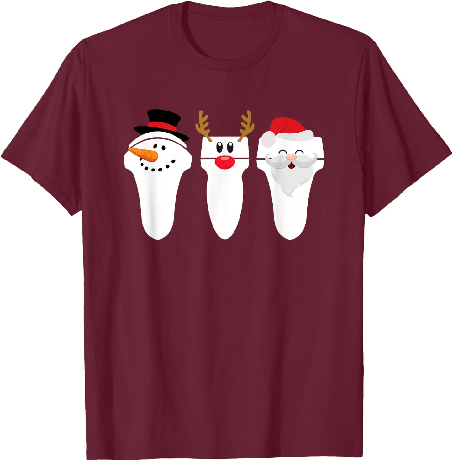 Sonograph Christmas Santa Snowman Reindeer T-Shirt - T-Shirt | Maroon