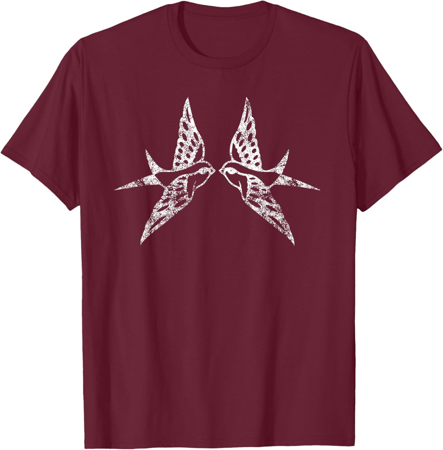 Vintage Two Birds Flying - Distressed Retro Bird T-Shirt - T-Shirt | Maroon