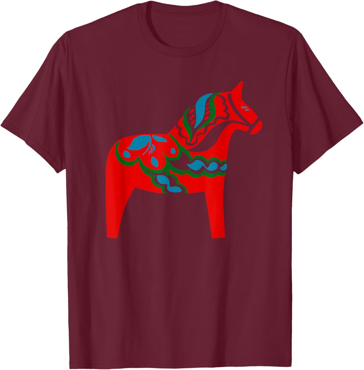 Swedish Dala Horse Sweden Red Dalecarlian Horse Design T-Shirt - T-Shirt | Maroon