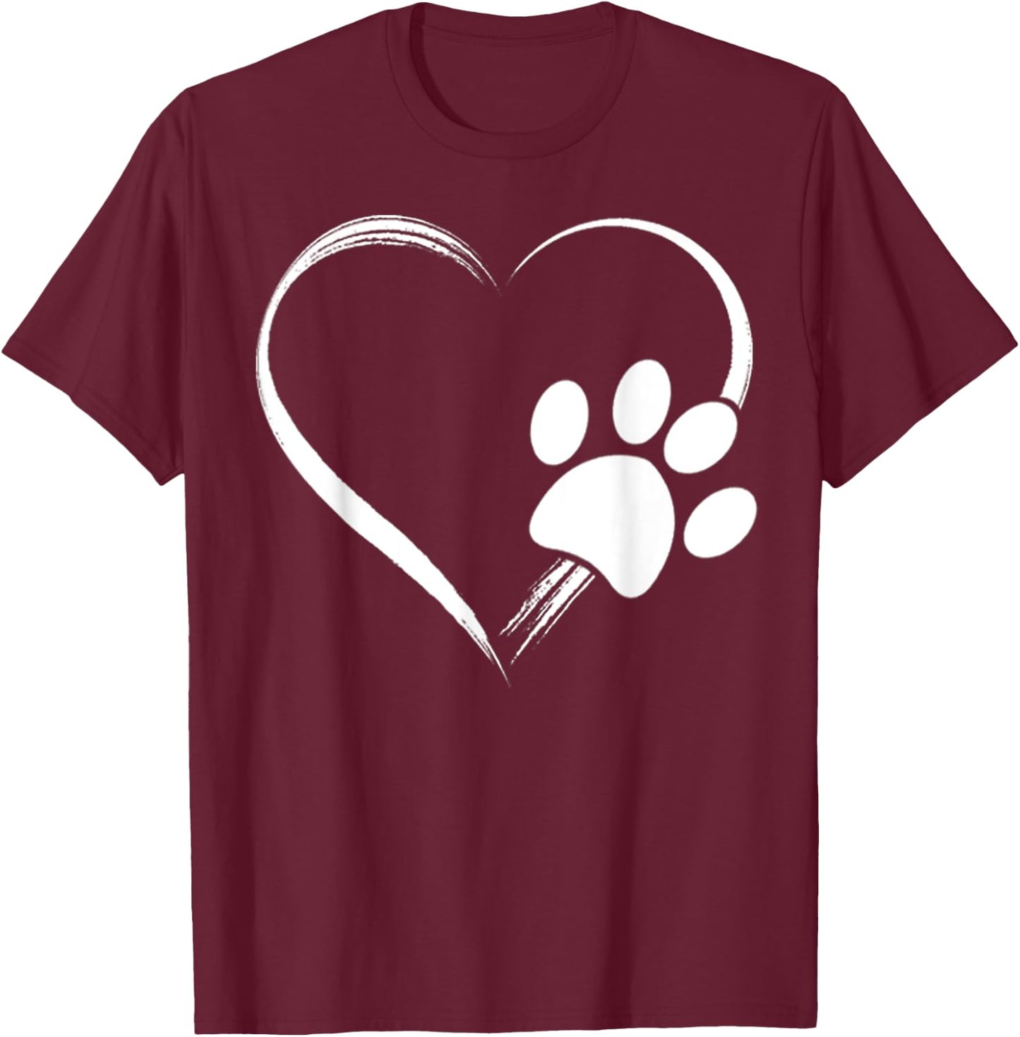 Dog Paw Print Heart Shirt Dog Lover Owner Gift Mom & Dad T-Shirt - T-Shirt | Maroon