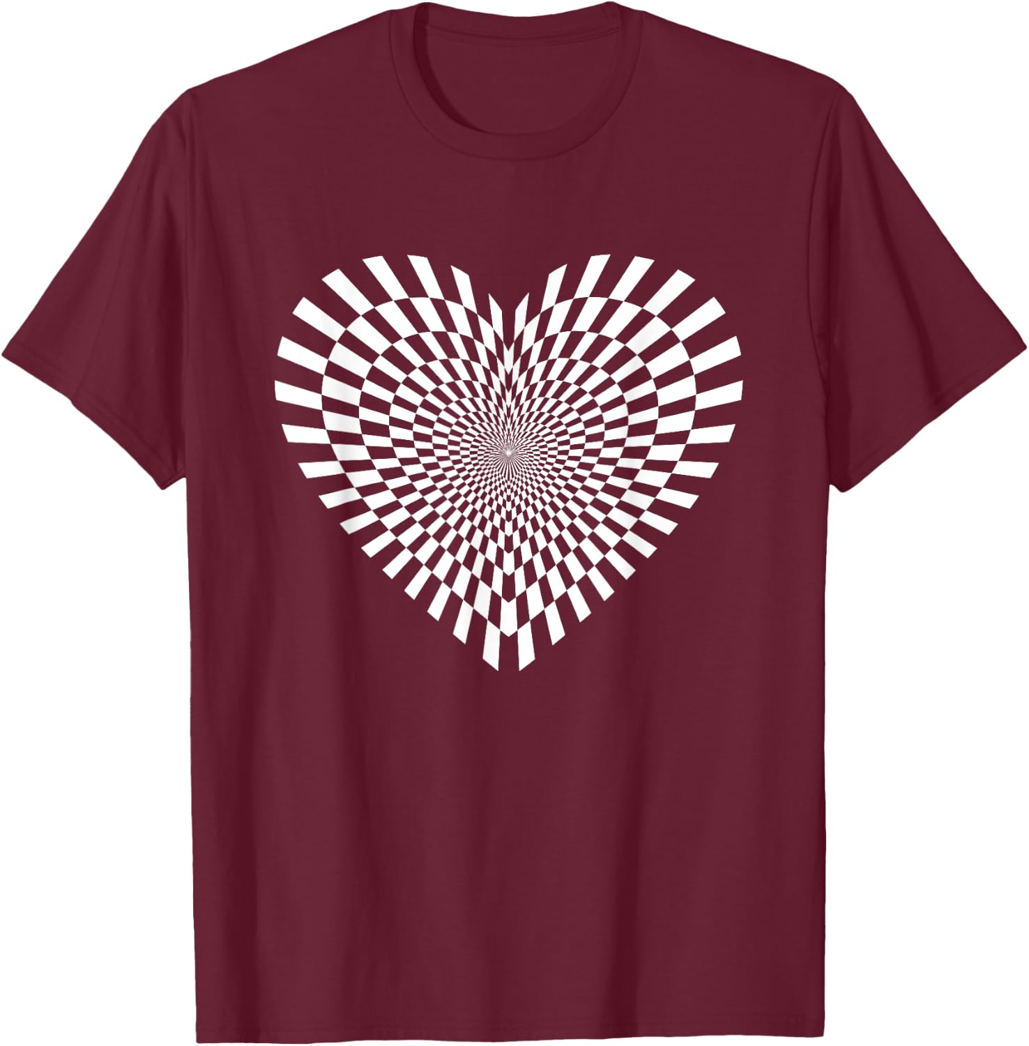 Cool Crazy Retro Valentine Sweet Heart Cute Fun Optical Art T-Shirt - T-Shirt | Maroon