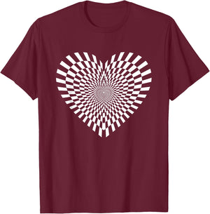 Cool Crazy Retro Valentine Sweet Heart Cute Fun Optical Art T-Shirt - T-Shirt | Maroon