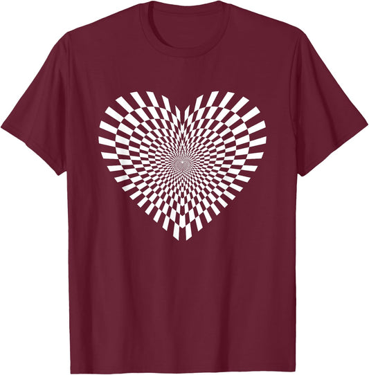 Cool Crazy Retro Valentine Sweet Heart Cute Fun Optical Art T-Shirt - T-Shirt | Maroon
