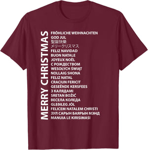 Best Happy Christmas Day Wish Gift Merry Christmas In Different Country Language Travel Lover T-Shirt - T-Shirt | Maroon