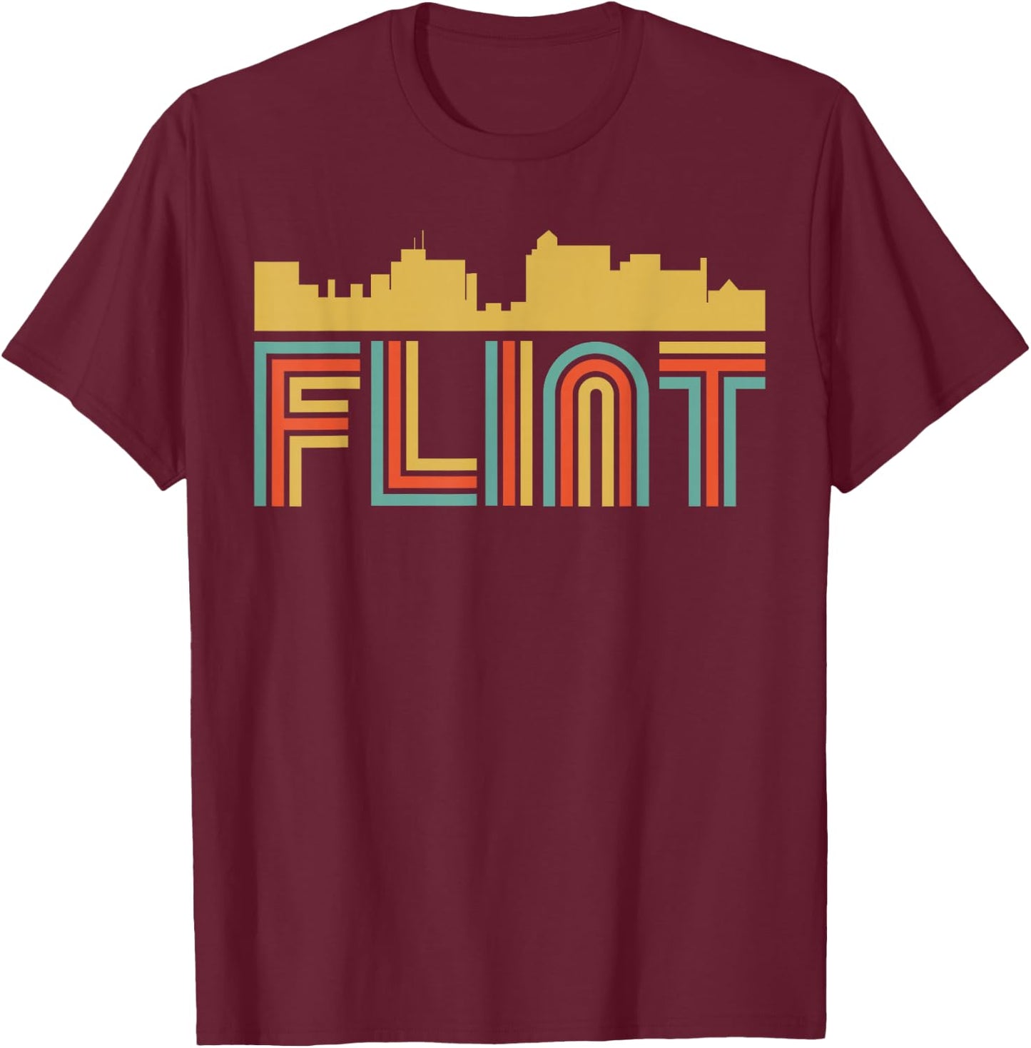 Vintage Retro Flint Michigan Skyline T-Shirt - T-Shirt | Maroon