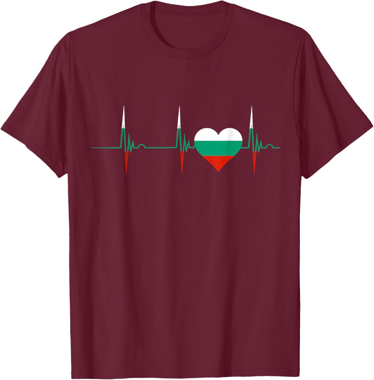 Bulgaria Flag Heart Bulgarian Pride Heartbeat EKG Pulse T-Shirt - T-Shirt | Maroon