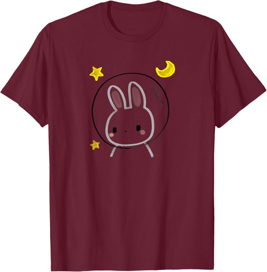 Cute Space Bunny with Stars and Moon T-Shirt - T-Shirt | Maroon
