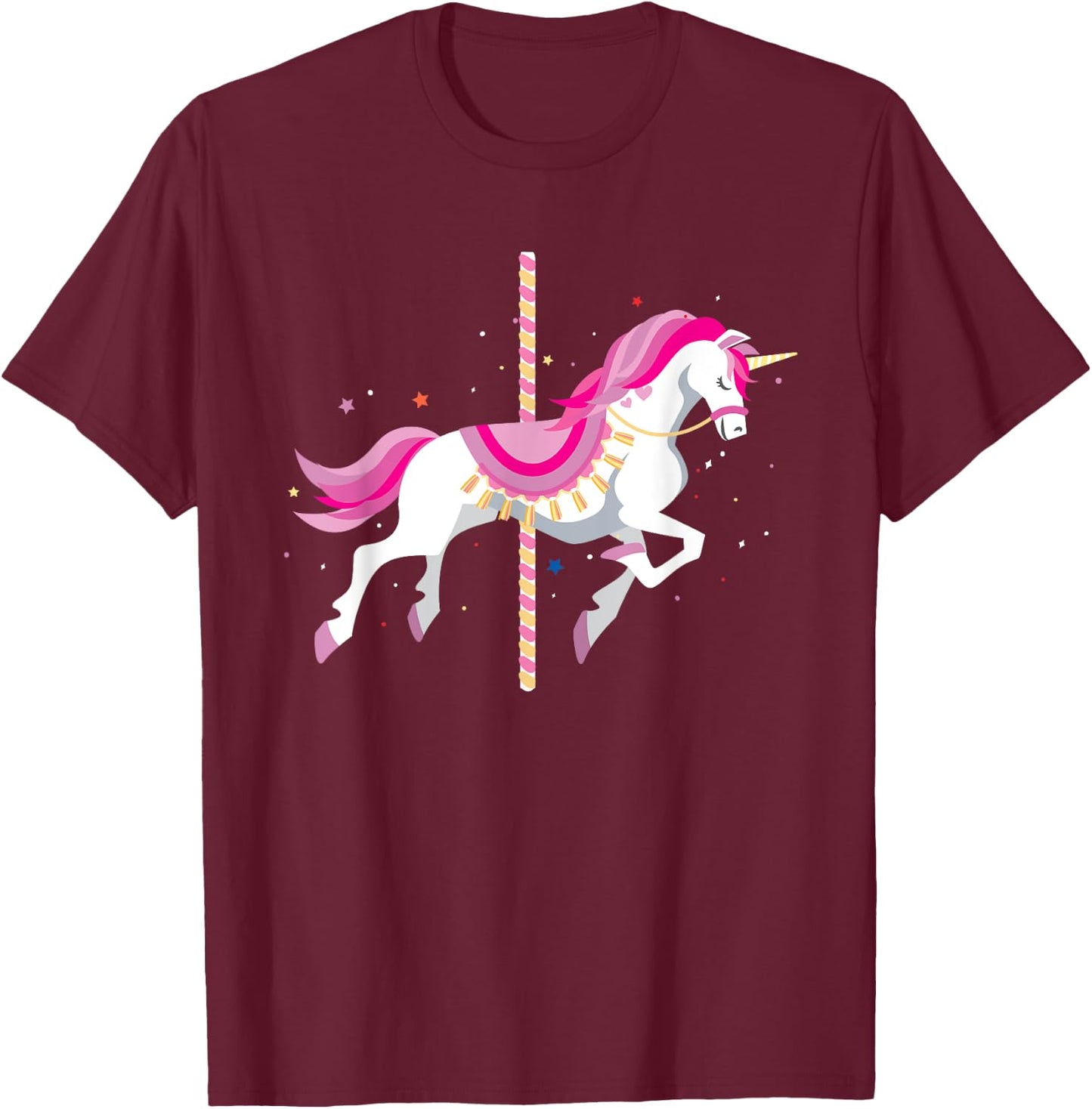 Kids Unicorn Carousel Ride Pretty Unicorns Amusement Park T-Shirt - T-Shirt | Maroon