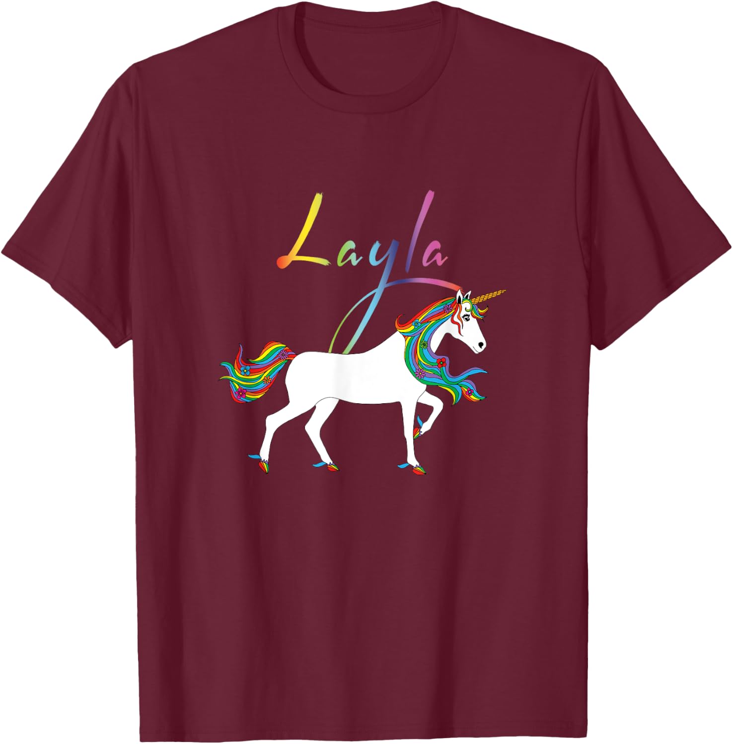 Layla Personalized First Name Unicorn T-Shirt - T-Shirt | Maroon