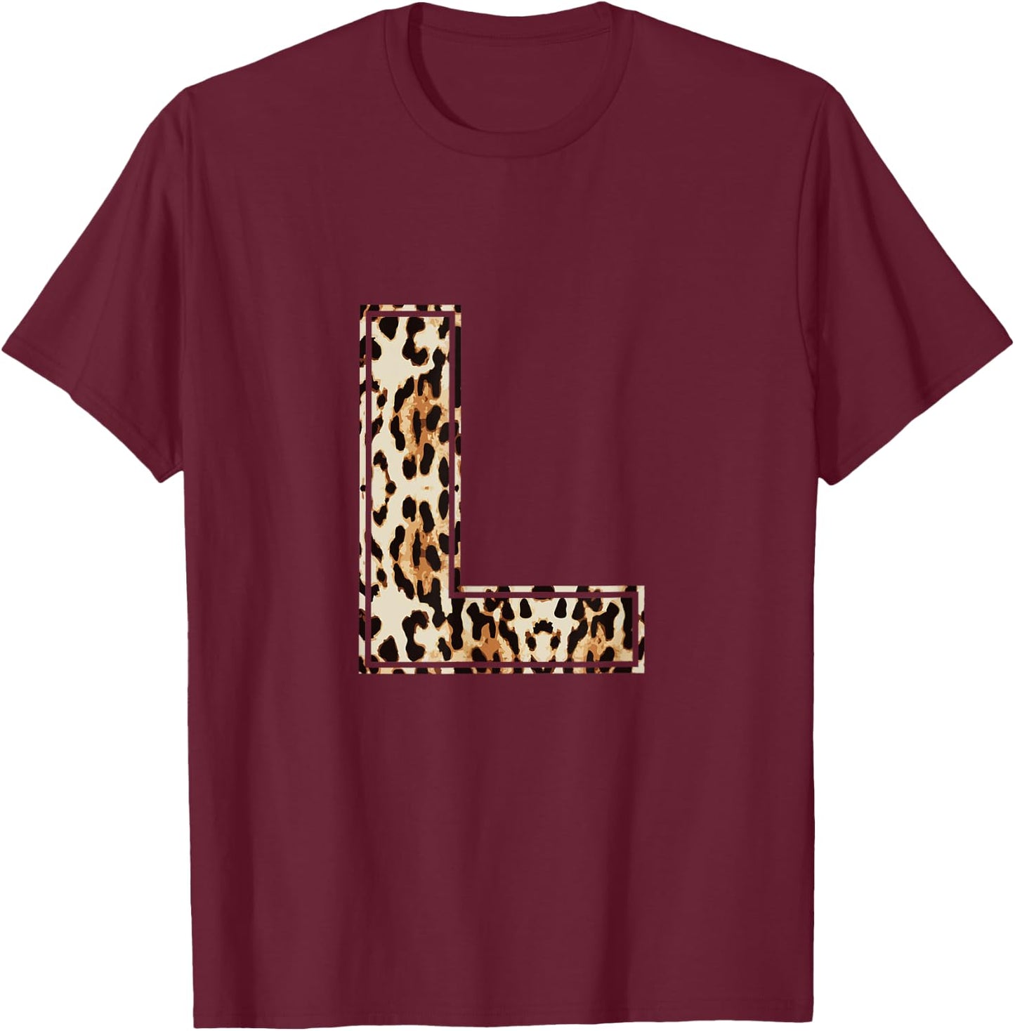 Cool Letter L Initial Name Leopard Cheetah Print T-Shirt - T-Shirt | Maroon