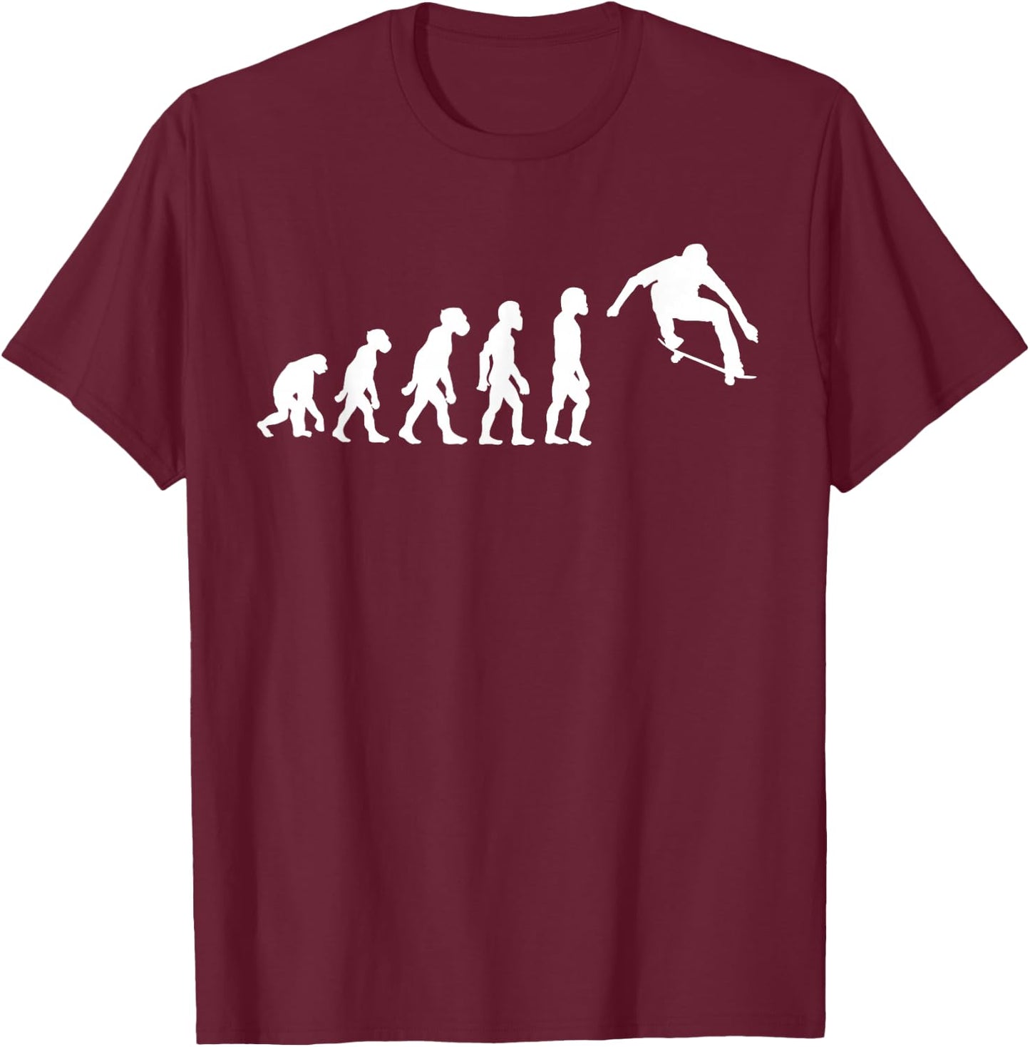 Funny Human Skateboarding Evolution Skater Skateboarder T-Shirt - T-Shirt | Maroon