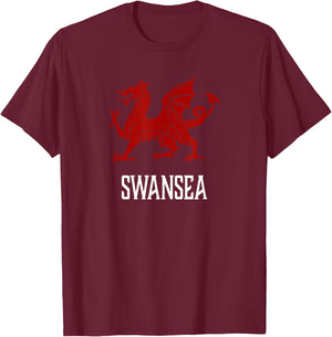 Swansea, Wales - Welsh Flag Cymru T-Shirt - T-Shirt | Maroon