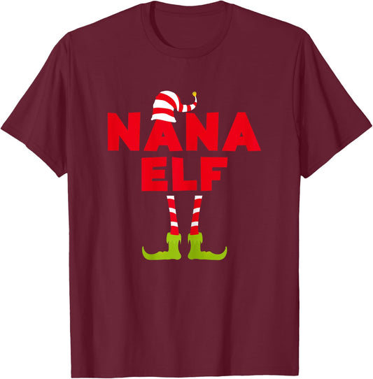 Nana Elf Matching Christmas Elf Shirt T-Shirt - T-Shirt | Maroon