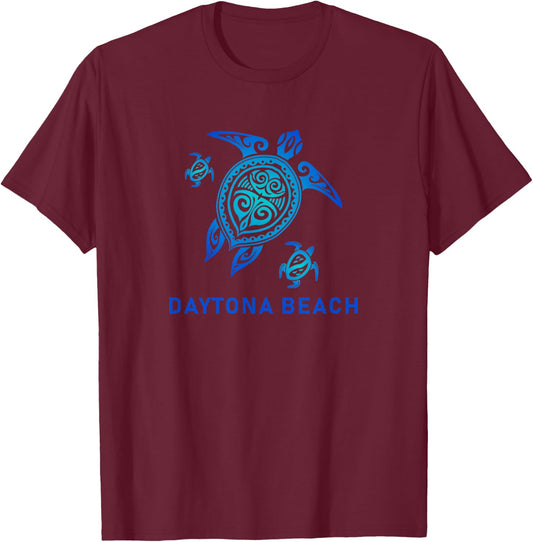 Daytona Beach Florida Sea Blue Tribal Turtle Men Women Girls Kids T-Shirt - T-Shirt | Maroon
